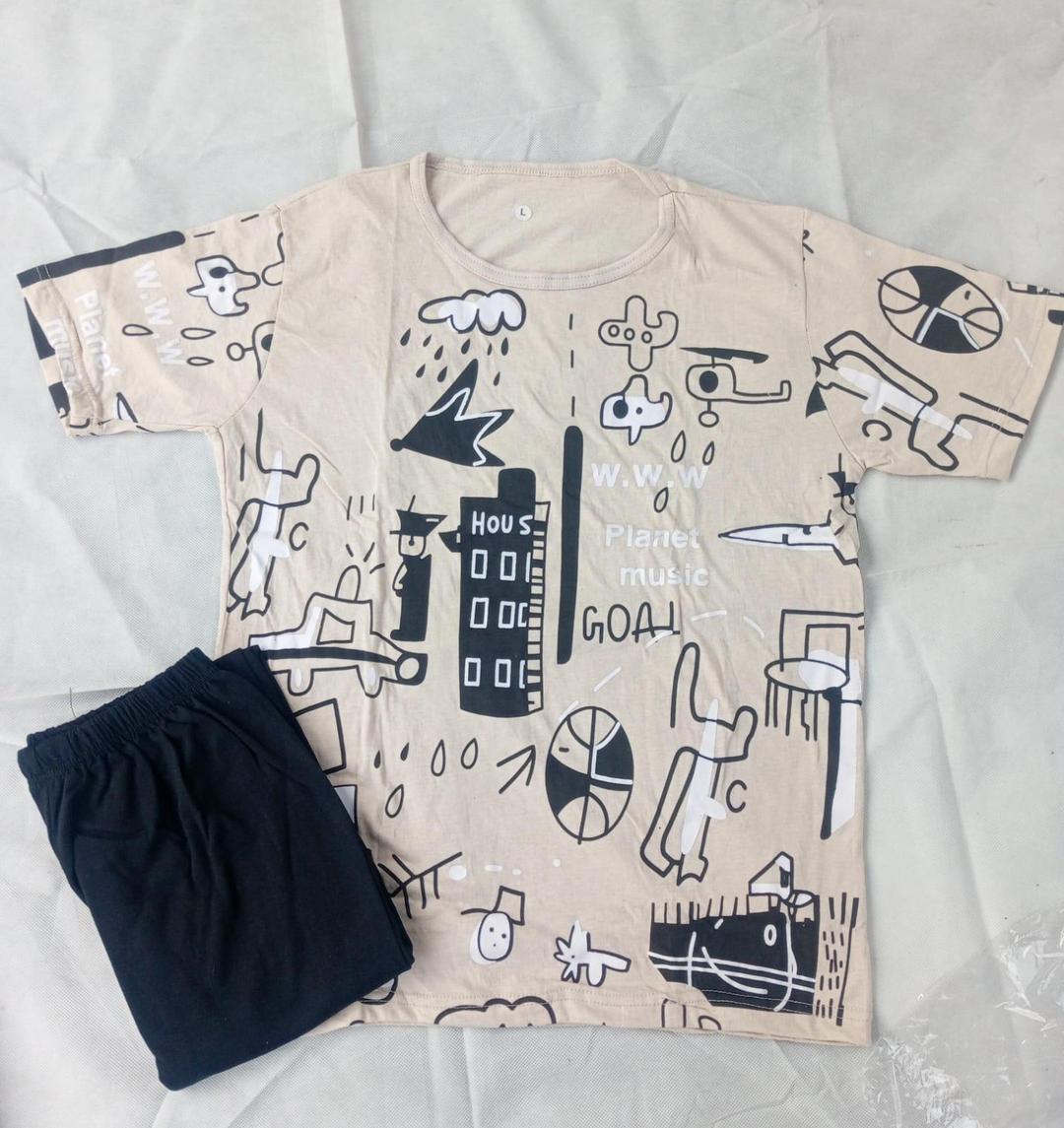 Stylish Printed Cotton Jersey Night Suit - 2 Pcs (Shirt & Trouser)