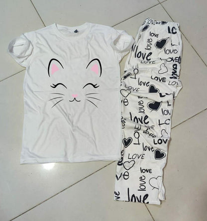 2 Pcs Women's Printed Jersey Night Suit - Round Neck Comfort